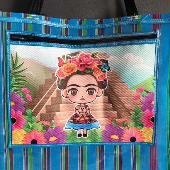 Frida Kahlo Multi-Colored Mercado Bag Mexican Tote Market Reusable Grocery Bag - Picture 3 of 8